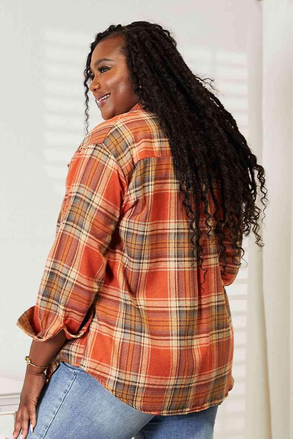 Double Take Plaid Dropped Shoulder Shacket - Shirt