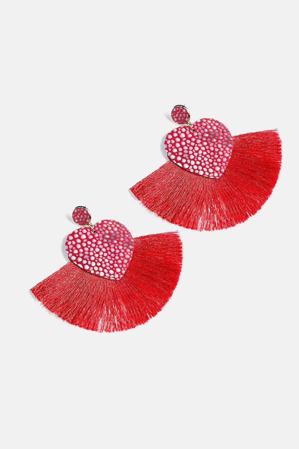 Heart Shape Fringed Dangle Earrings - Earring