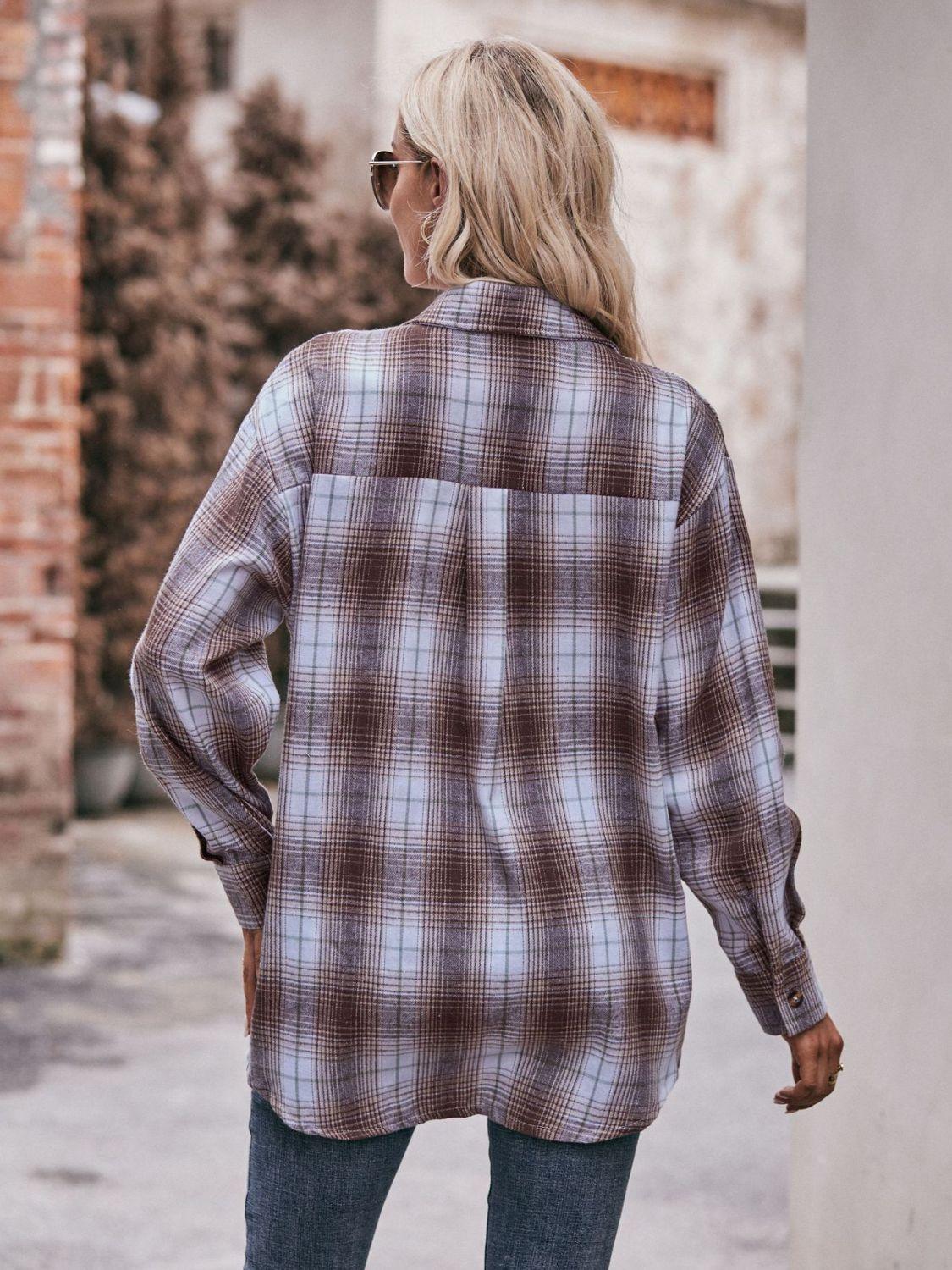 Plaid Dropped Shoulder Longline Oversized Shirt - Shirt