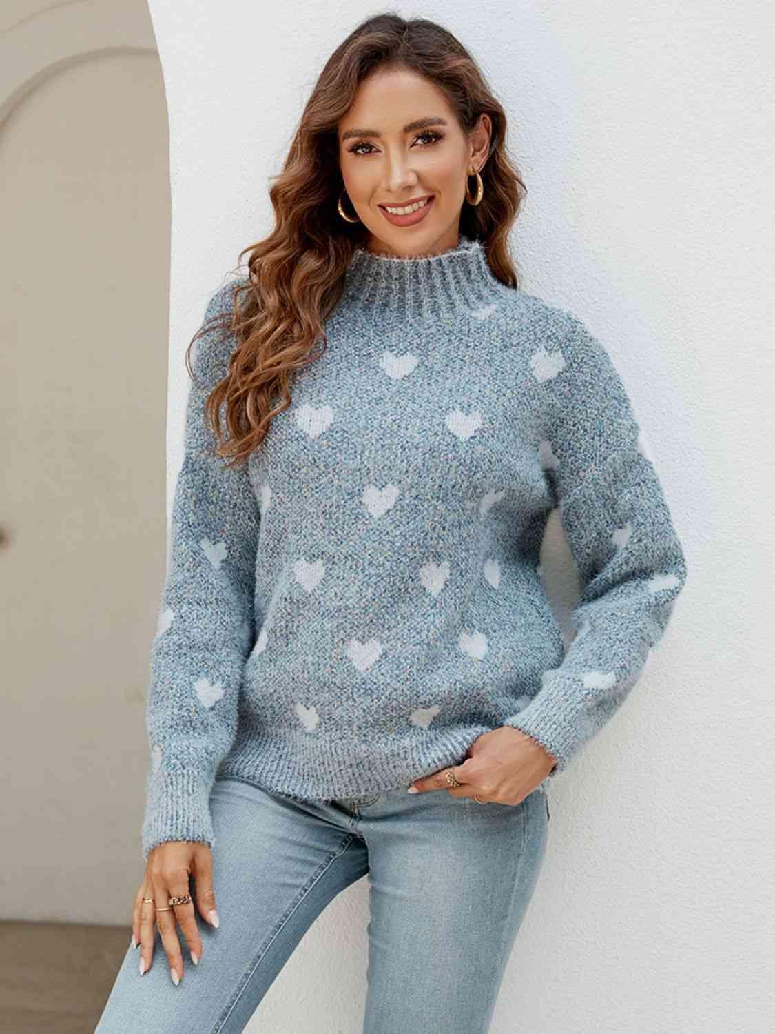 Heart Mock Neck Sweater - Sweater