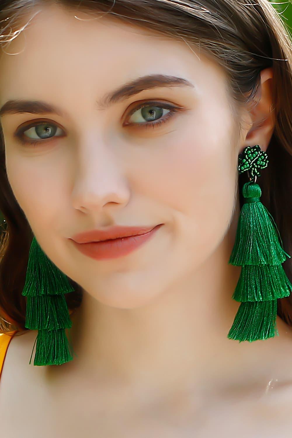 Shamrock Earrings with Tassel - Earring