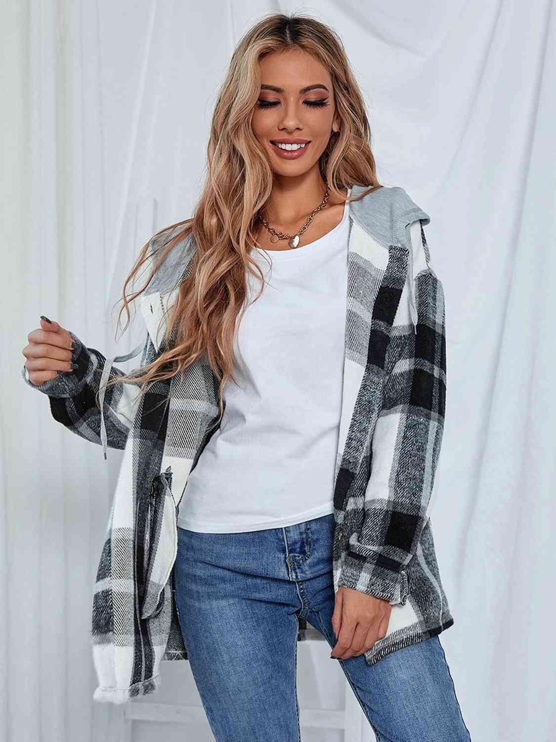 Plaid Hooded Shacket - Jacket