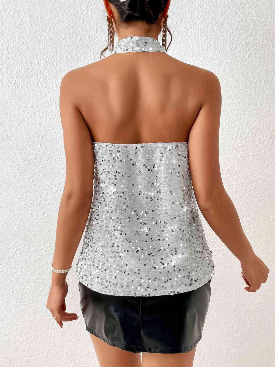 Sequin Halter Neck Tank - Tank