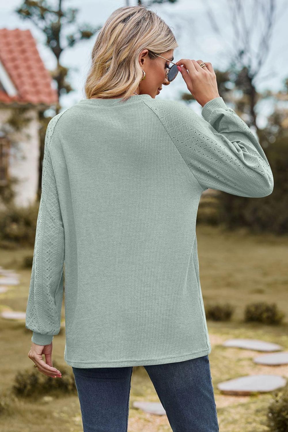 Round Neck Raglan Sleeve Top - Top