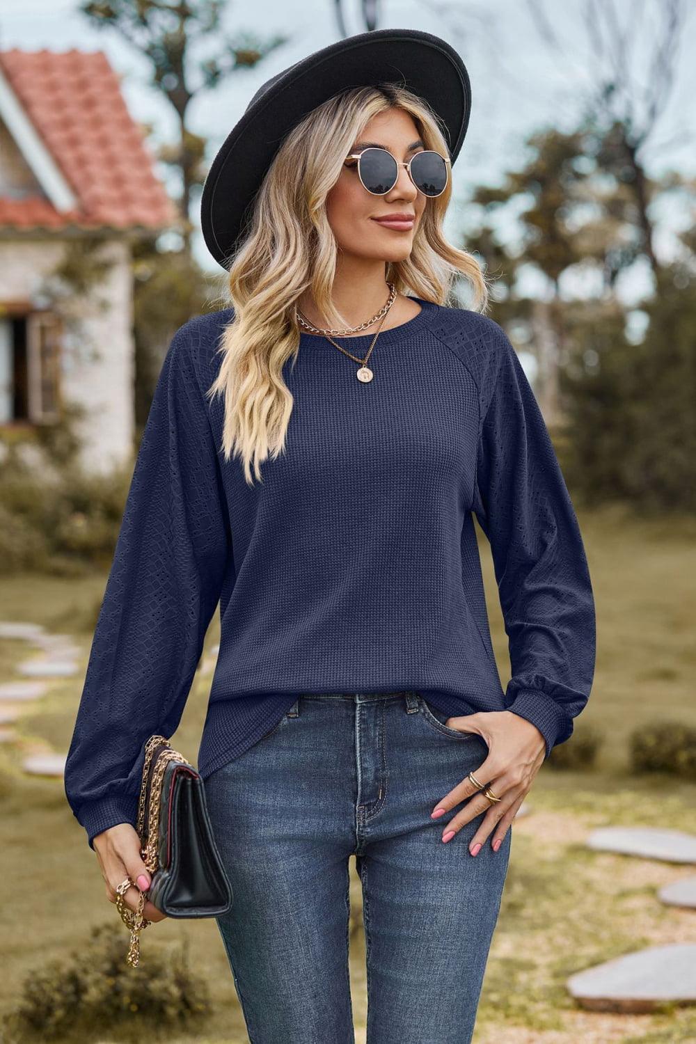 Round Neck Raglan Sleeve Top - Top