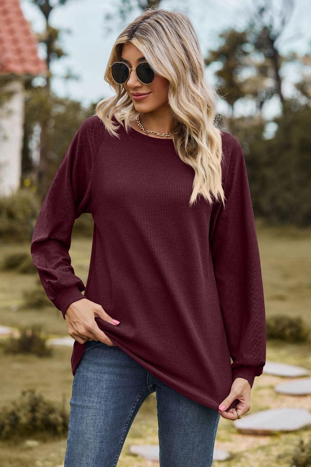 Round Neck Raglan Sleeve Top - Top