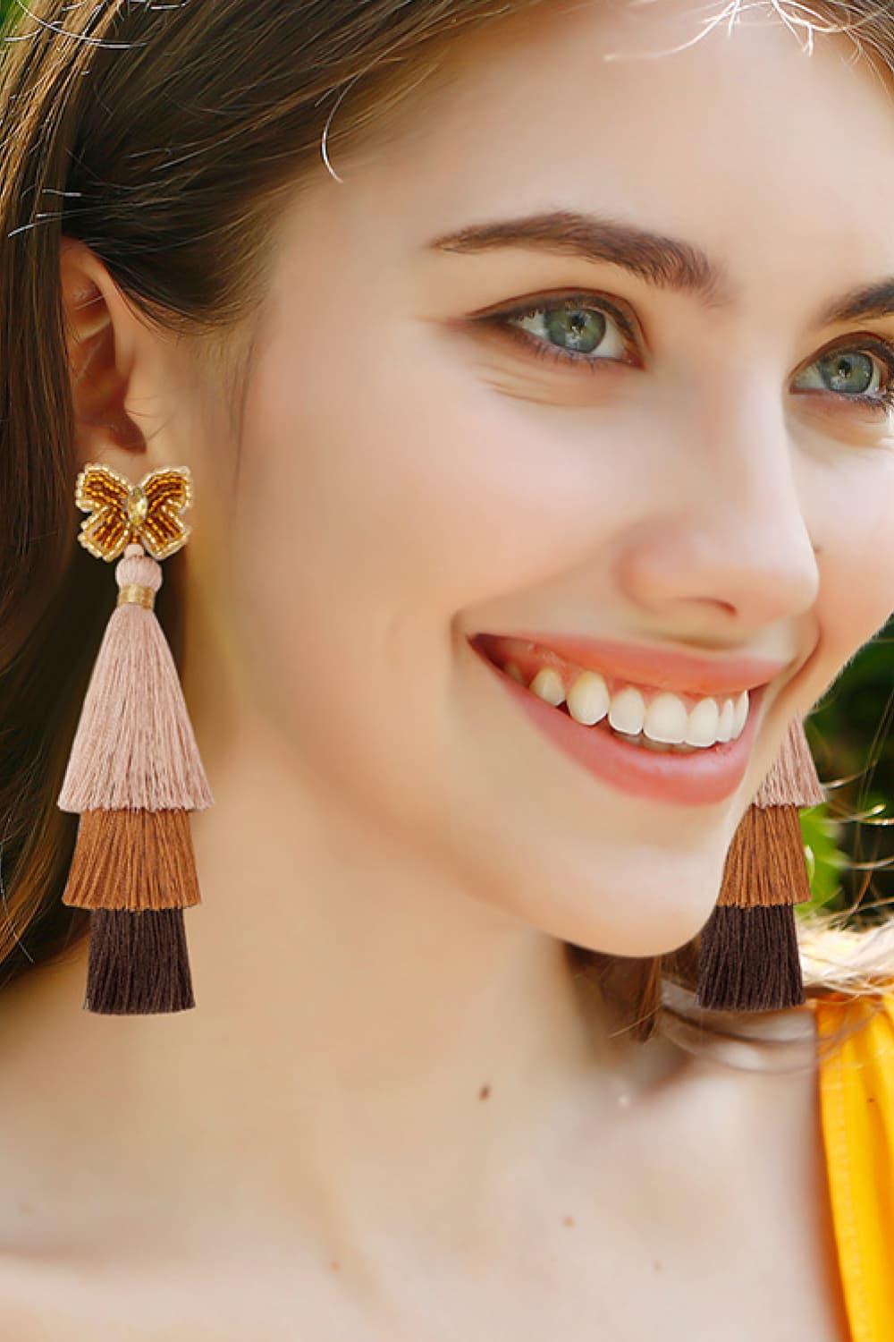 Triple-Layer Tassel Dangle Earrings - Earring