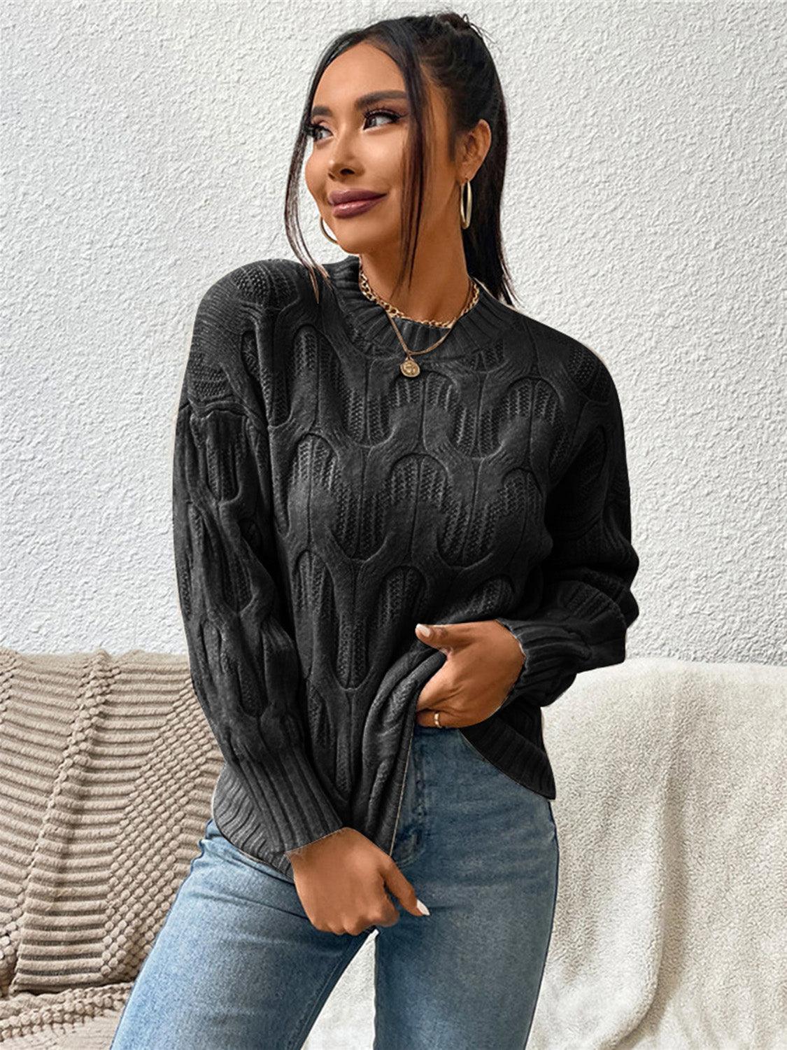 Round Neck Long Sleeve Pullover Sweater - Sweater