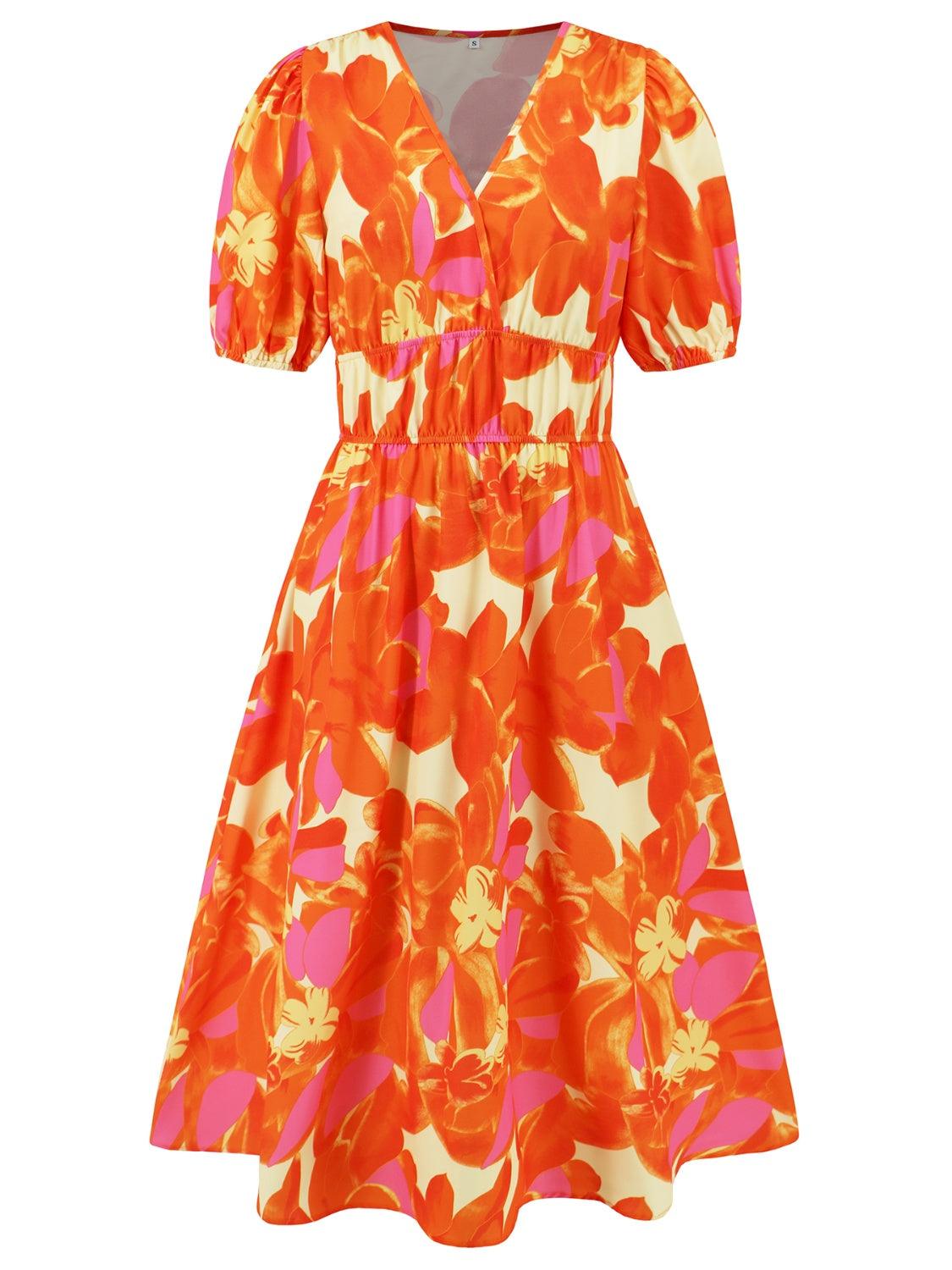 Ruched Floral Surplice Midi Dress - Dresses