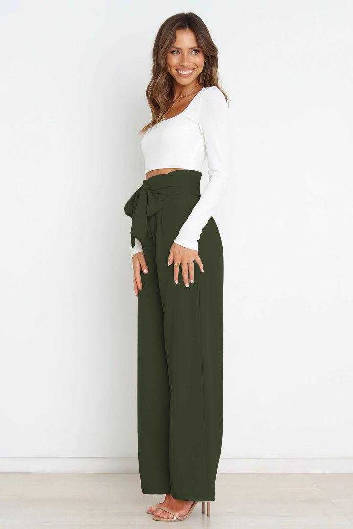 Tie Front Paperbag Wide Leg Pants - Pant