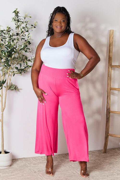 Double Take Smocked Waistband Wide Leg Pants - Pant