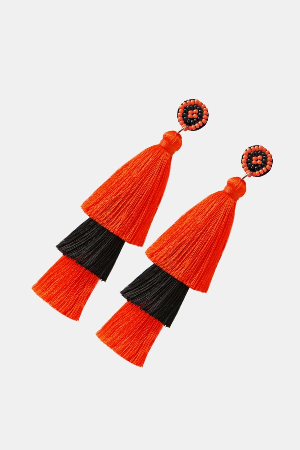 Baeds Detail Triple Layered Tassel Earring - Earring