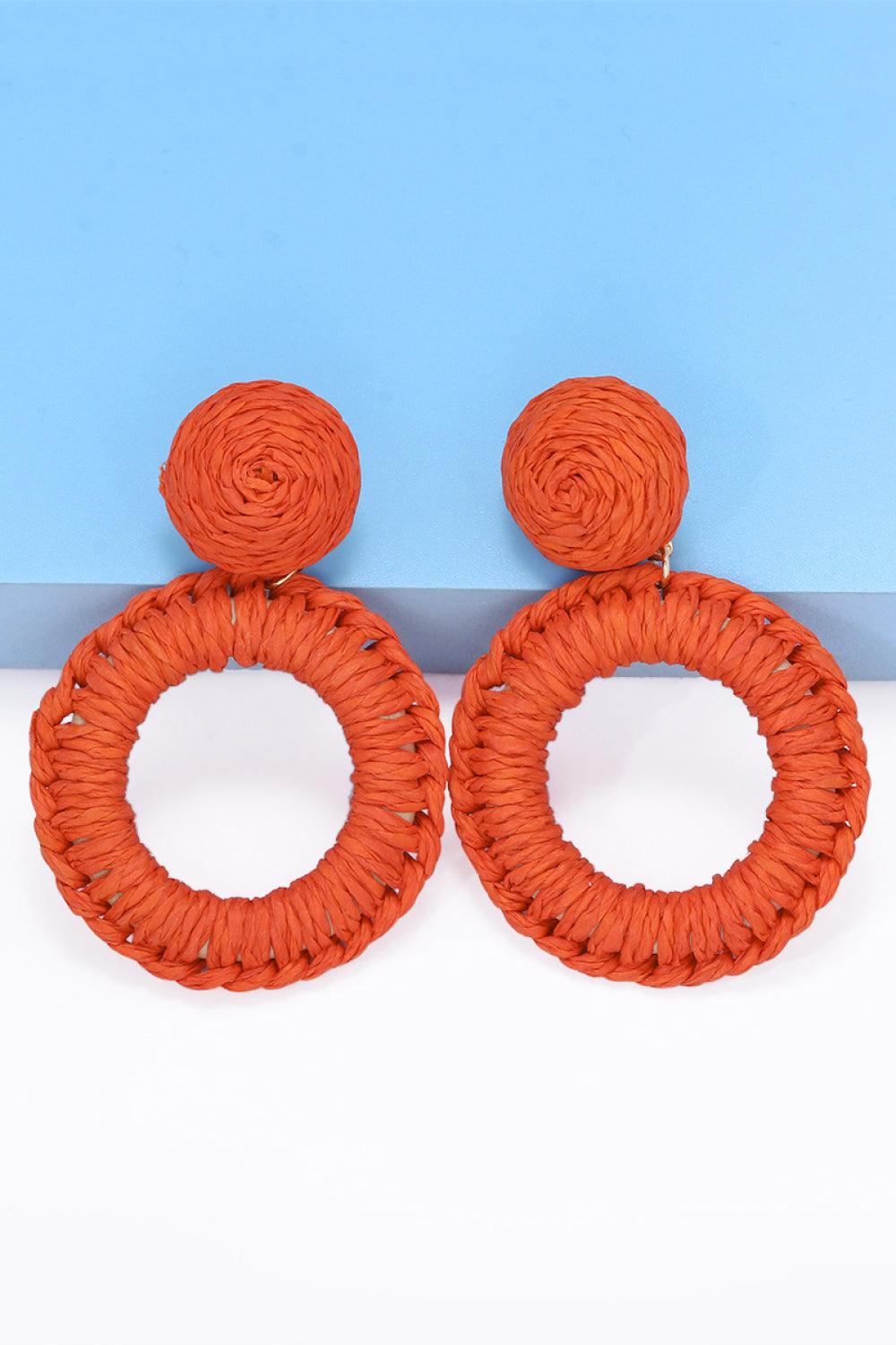 Round Shape Raffia Grass Dangle Earrings - Earring