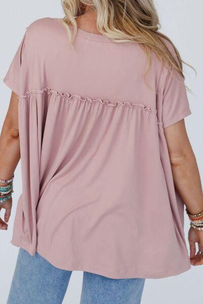 Frill Round Neck Short Sleeve Top - Top