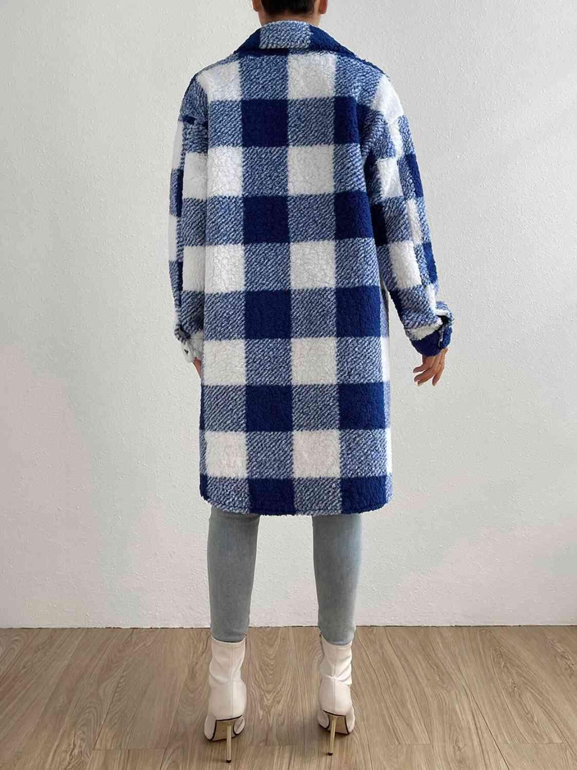 Plaid Button Down Fleece Coat - Coat