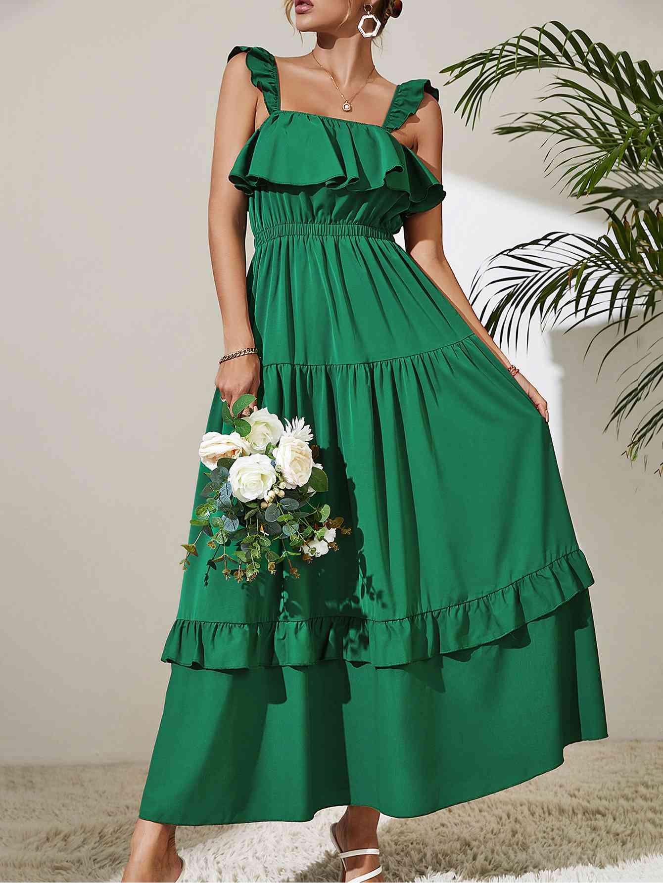 Square Neck Ruffled Maxi Dress - Dresses