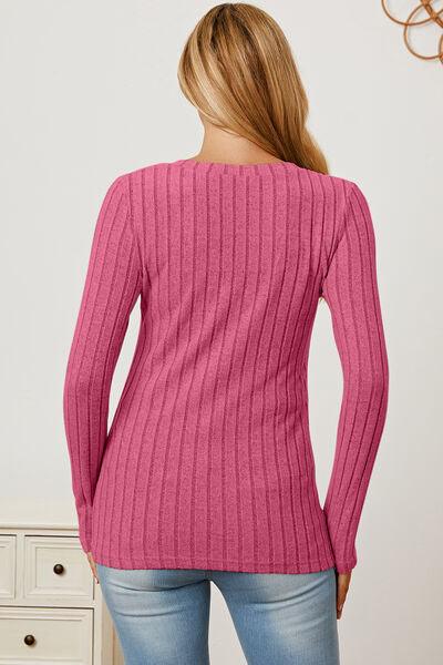 Basic Bae Ribbed V-Neck Long Sleeve Top - Top