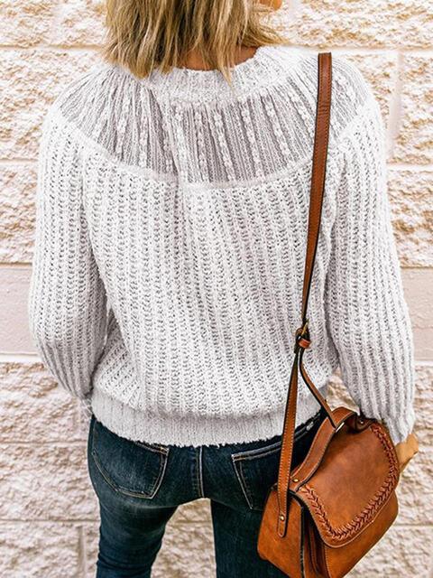 Round Neck Rib-Knit Pullover Sweater - Sweater