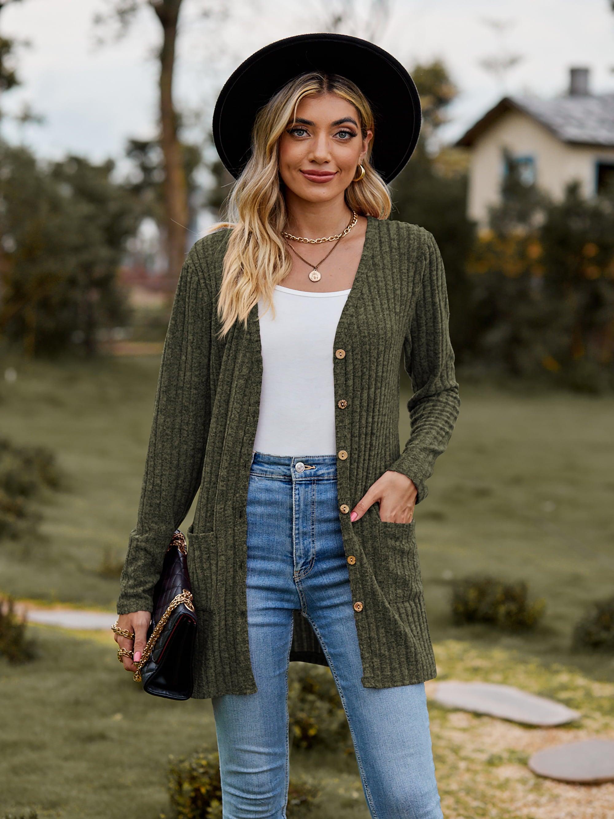 Ribbed Button-UP Cardigan with Pockets - Cardigan