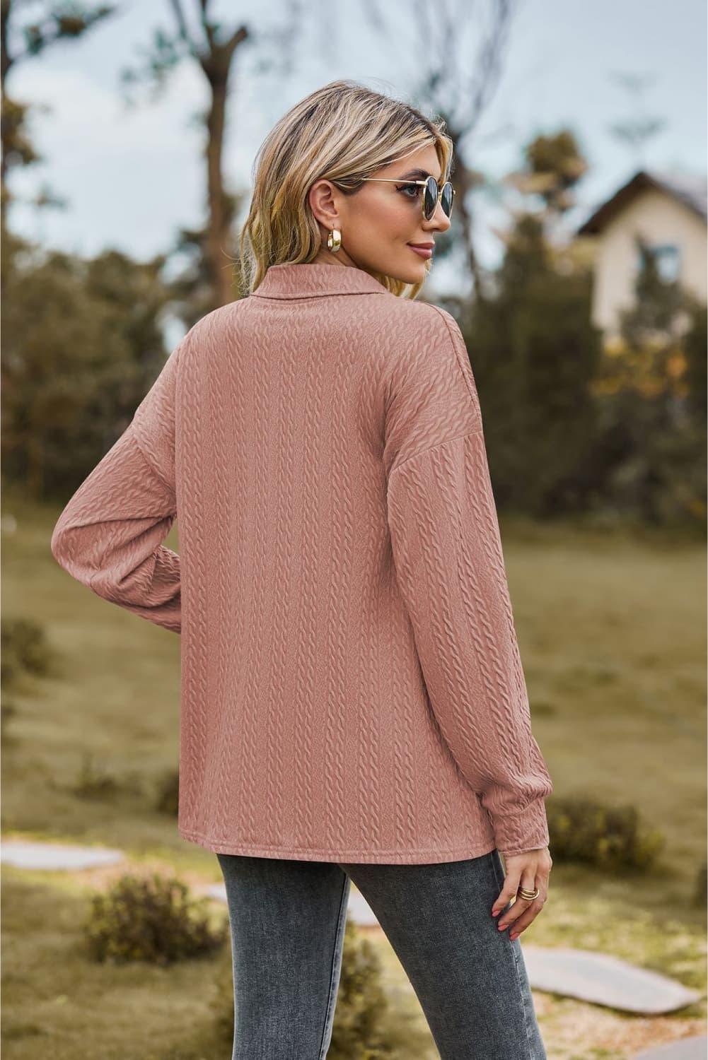 Collared Neck Long Sleeve Buttoned Top - Top