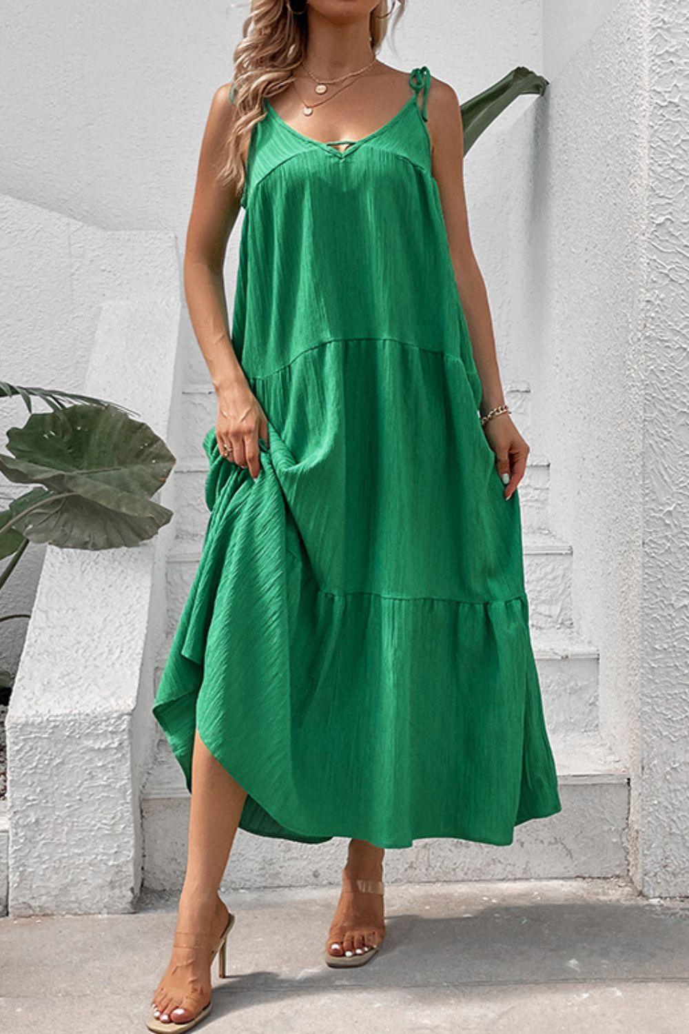 Tie-Shoulder Tiered Sleveeless Maxi Dress - Dresses