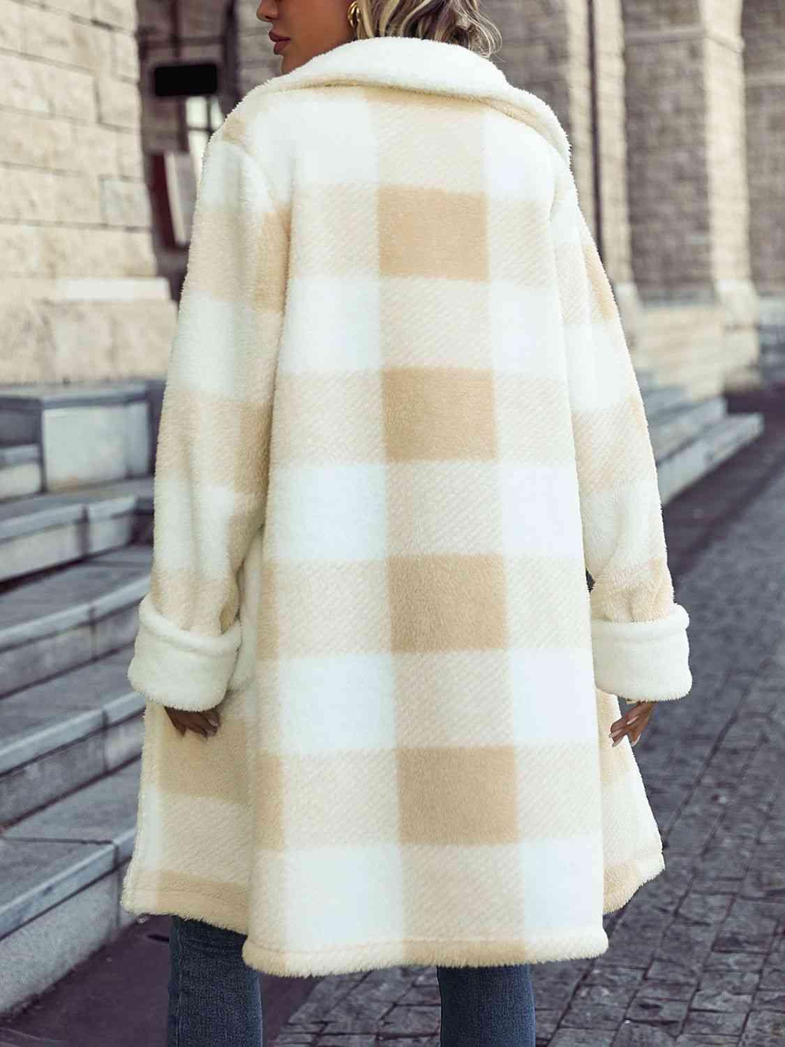 Plaid Button Down Coat with Pockets - Coat