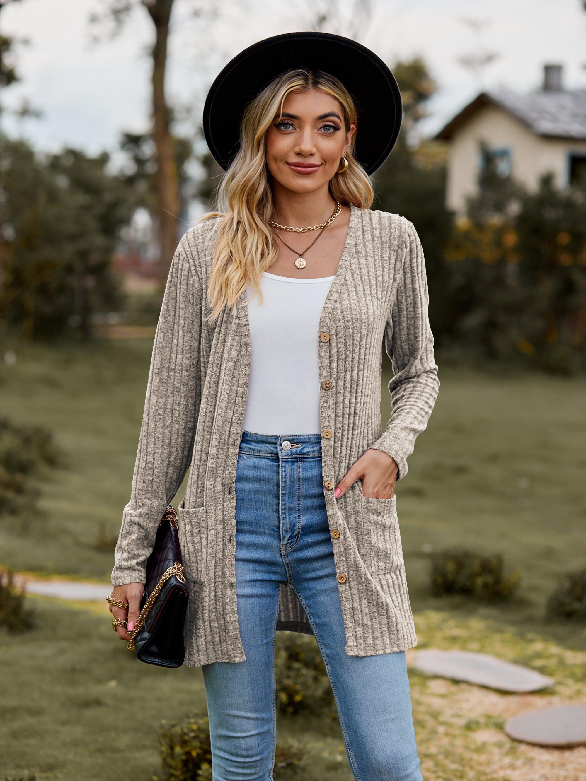 Ribbed Button-UP Cardigan with Pockets - Cardigan