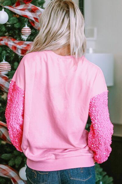 LOVE Heart Sequin Dropped Shoulder Sweatshirt - Sweatshirt