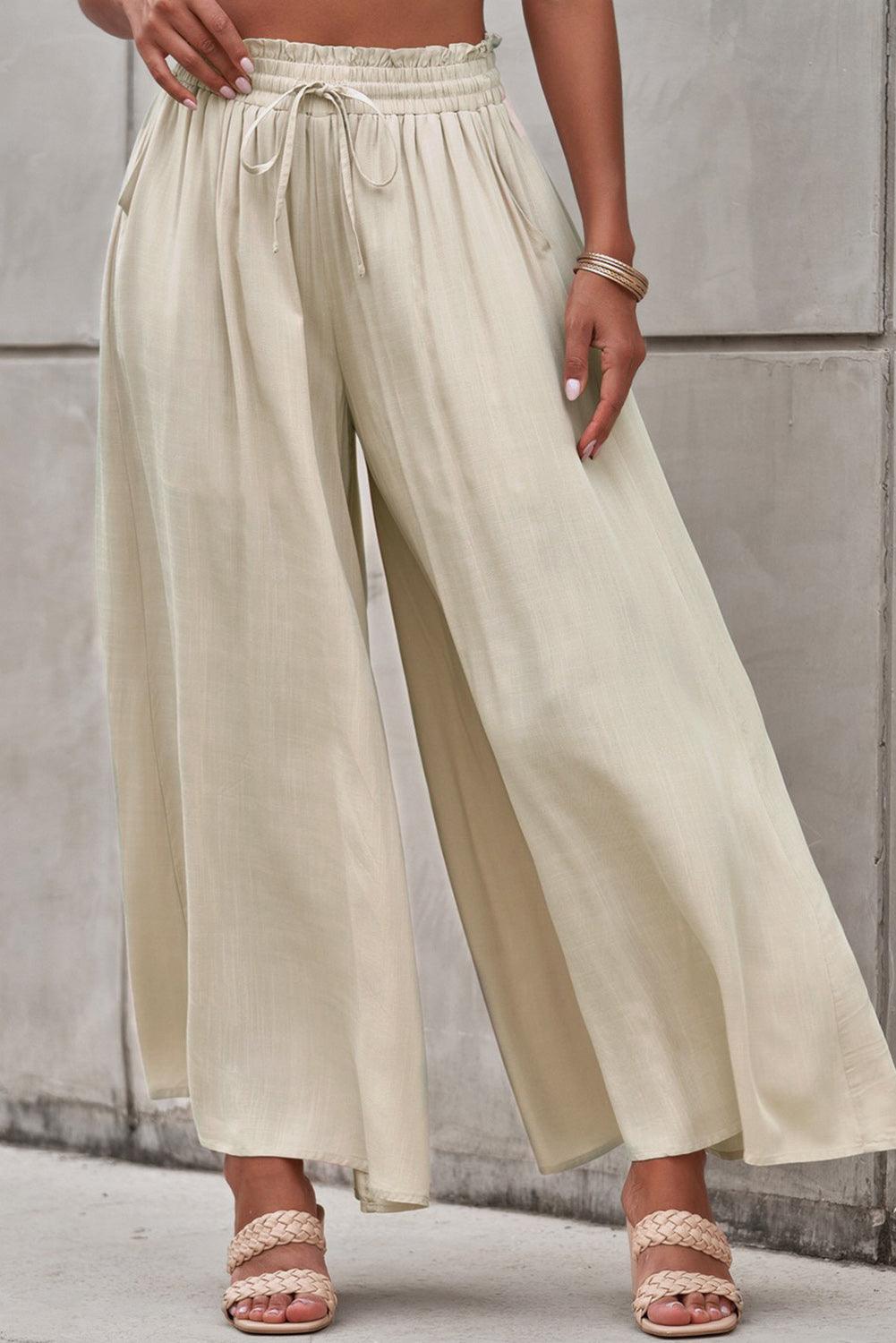 Drawstring Waist Wide Leg Pants - Pant