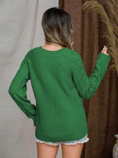 Openwork Raglan Sleeve Sweater - Sweater