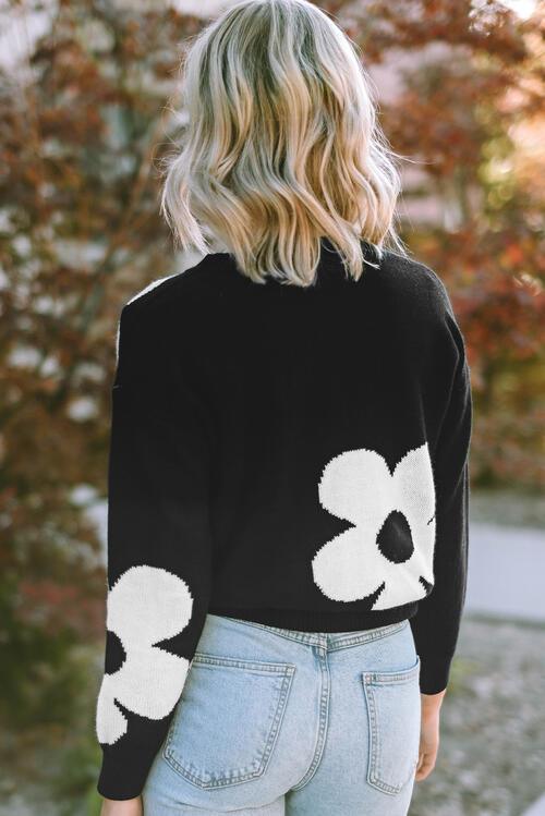 Round Neck Floral Pattern Sweater - Sweater