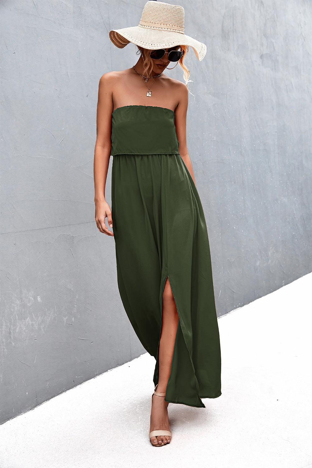 Layered Strapless Split Maxi Dress - Dresses