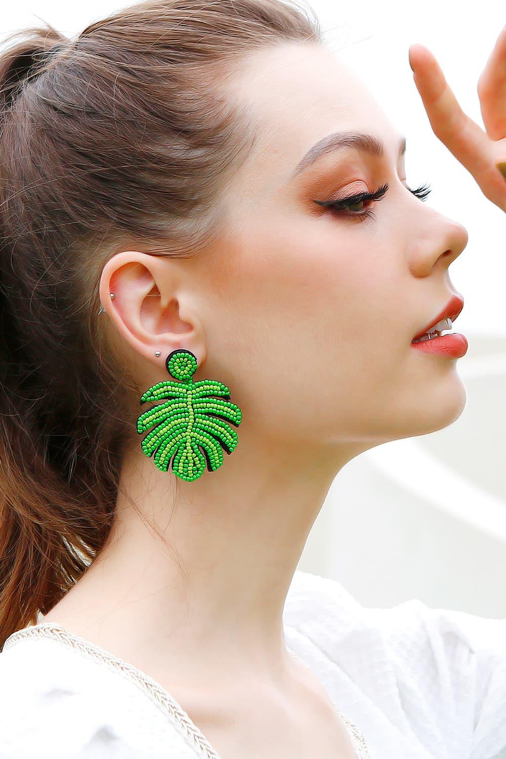 Beaded Banana Leaf Earrings - Earring