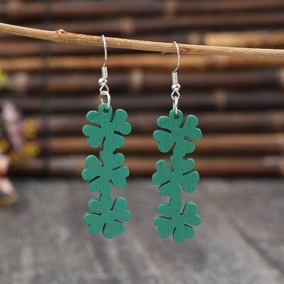 Lucky Clover Wooden Dangle Earrings - Earring