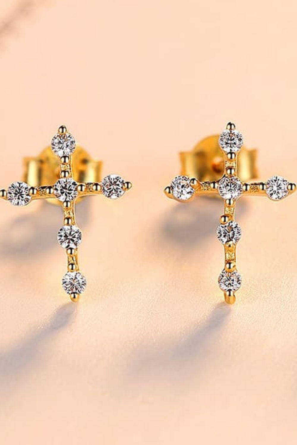 Zircon Cross 925 Sterling Silver Earrings - Earring