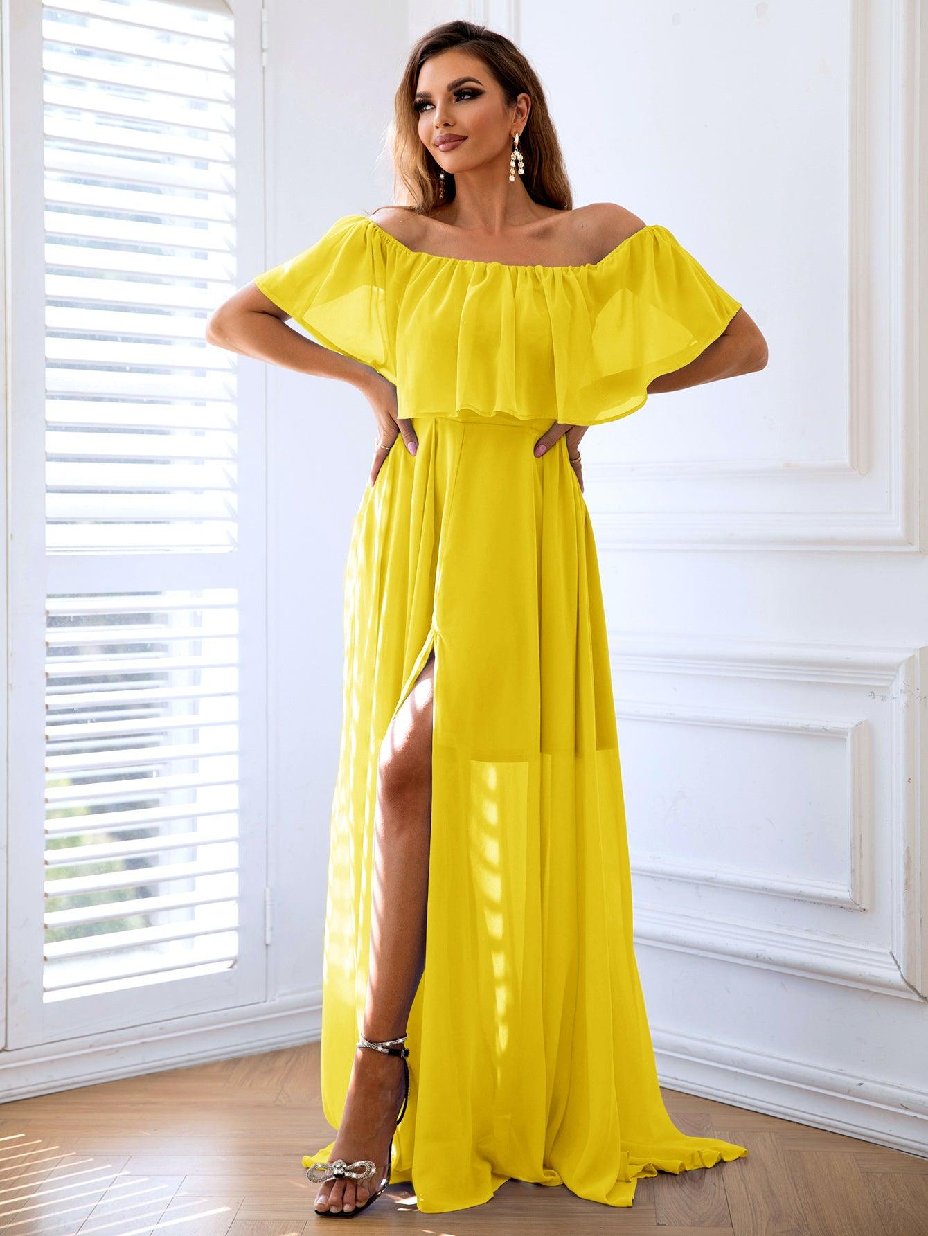 Off-Shoulder Layered Split Maxi Dress - Dresses