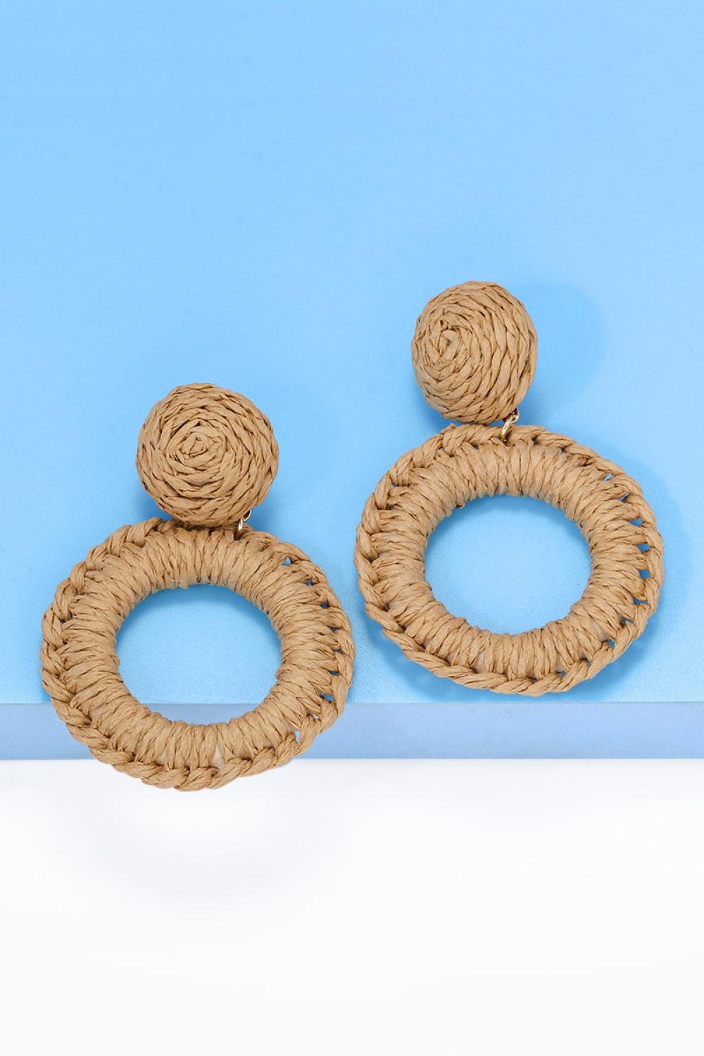 Round Shape Raffia Grass Dangle Earrings - Earring