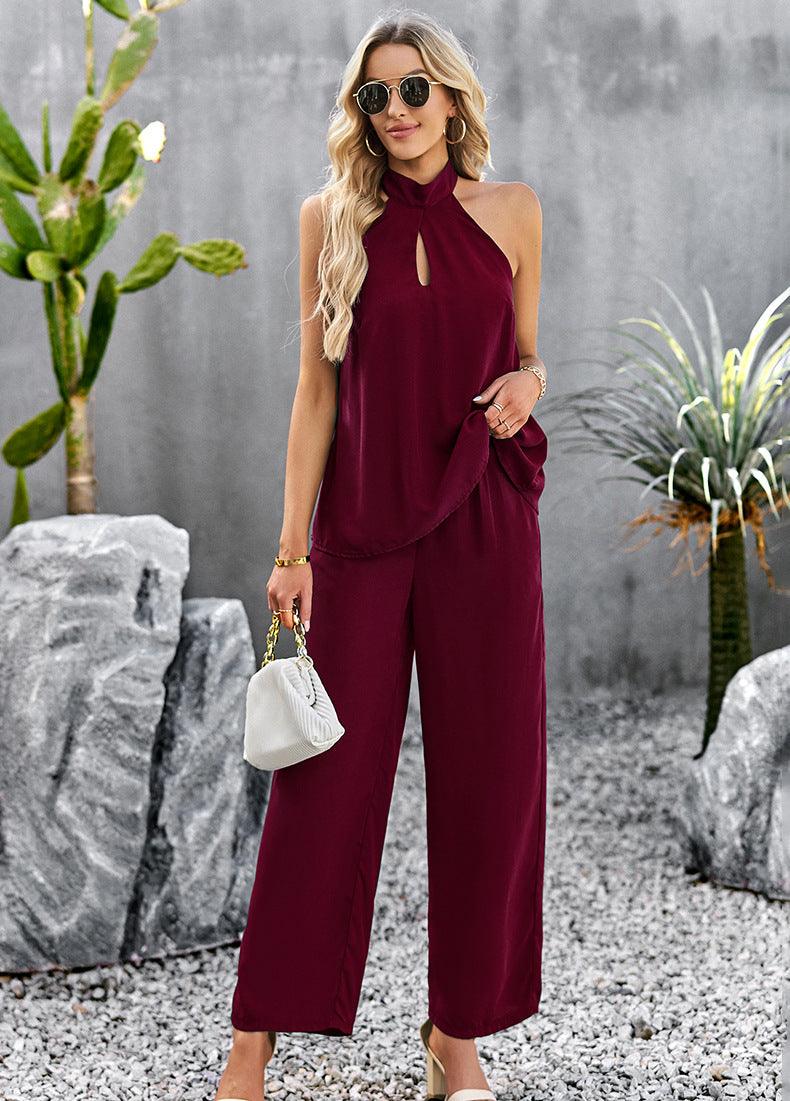 Halter Neck Top and Straight Leg Pants Set - Pant & Top