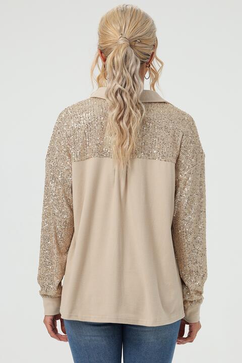 Sequin Long Sleeve Shirt - Shirt