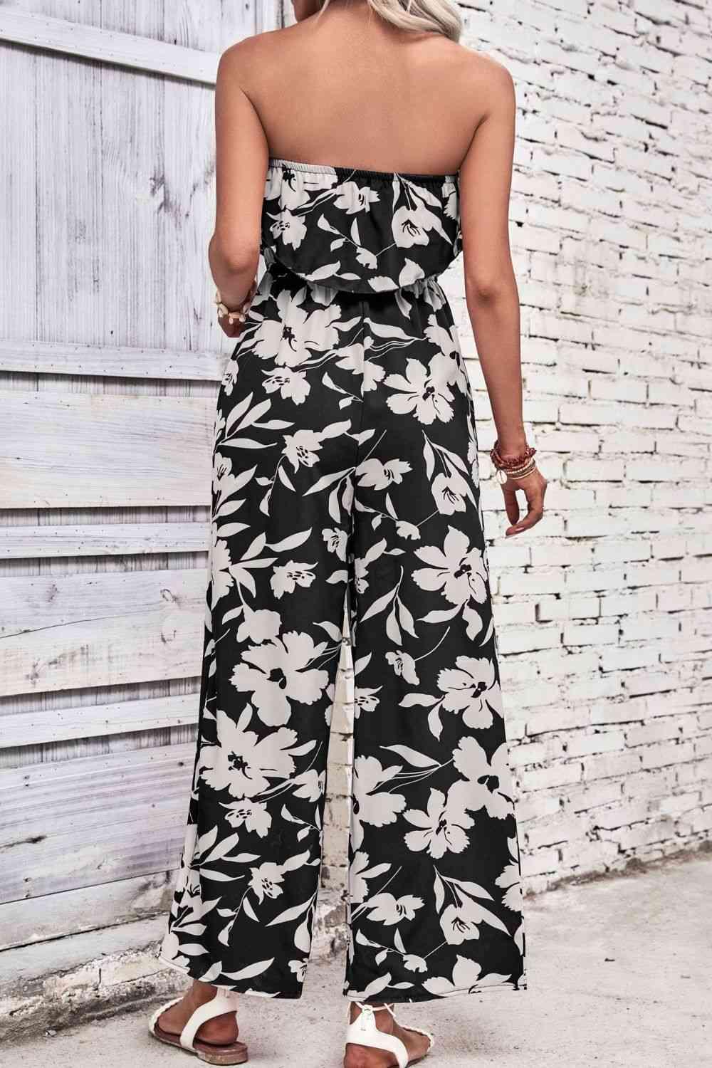 Floral Strapless Wide Leg Jumpsuit - Jumpsuit