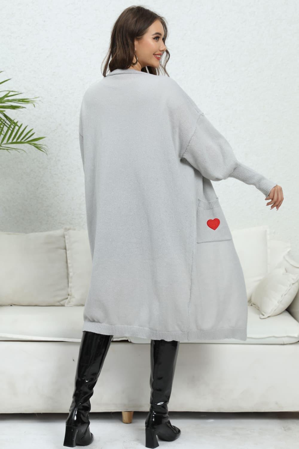 Lantern Sleeve Open Front Pocketed Cardigan - Cardigan