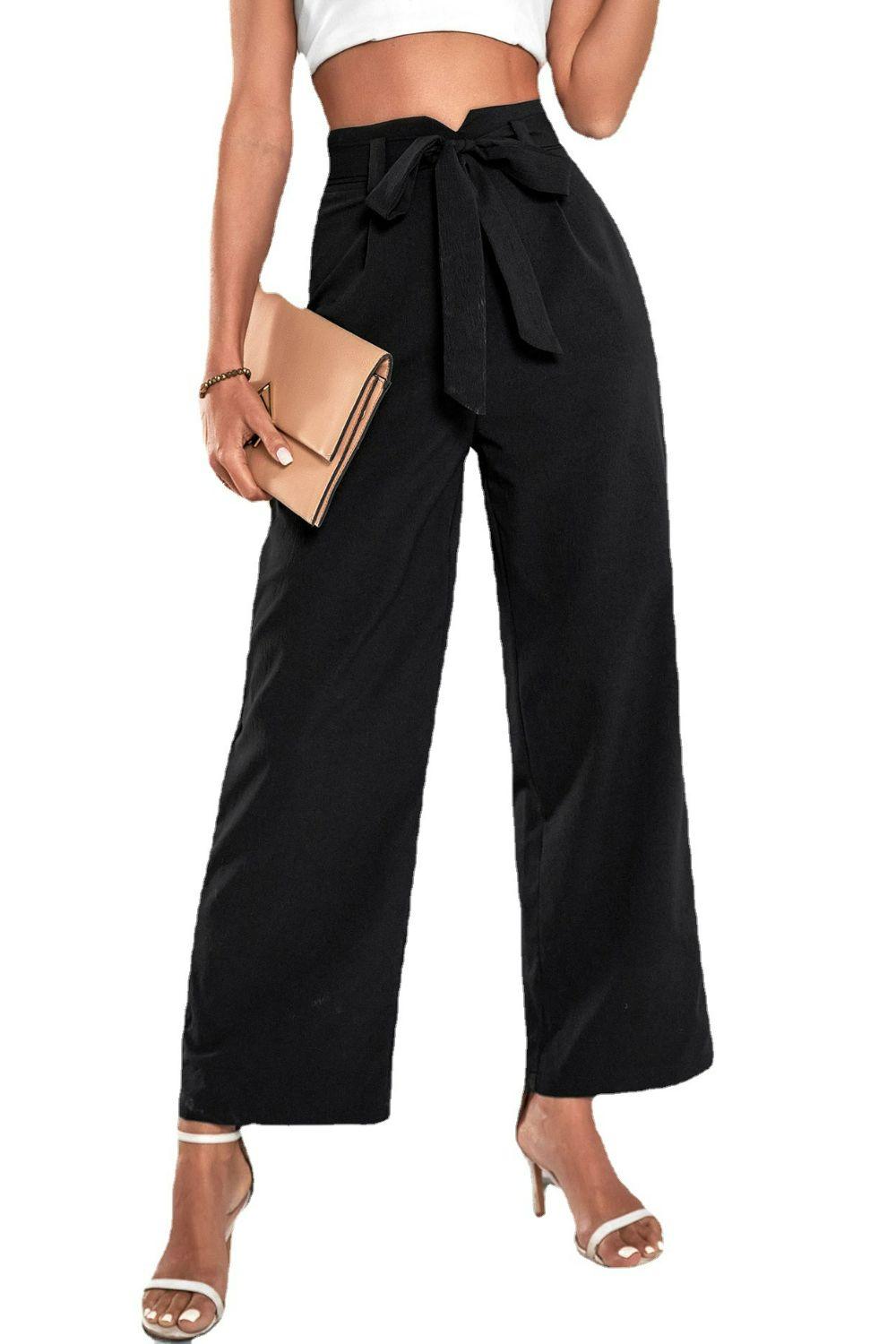 Cropped Straight Leg Paperbag Waist Pants - Pant