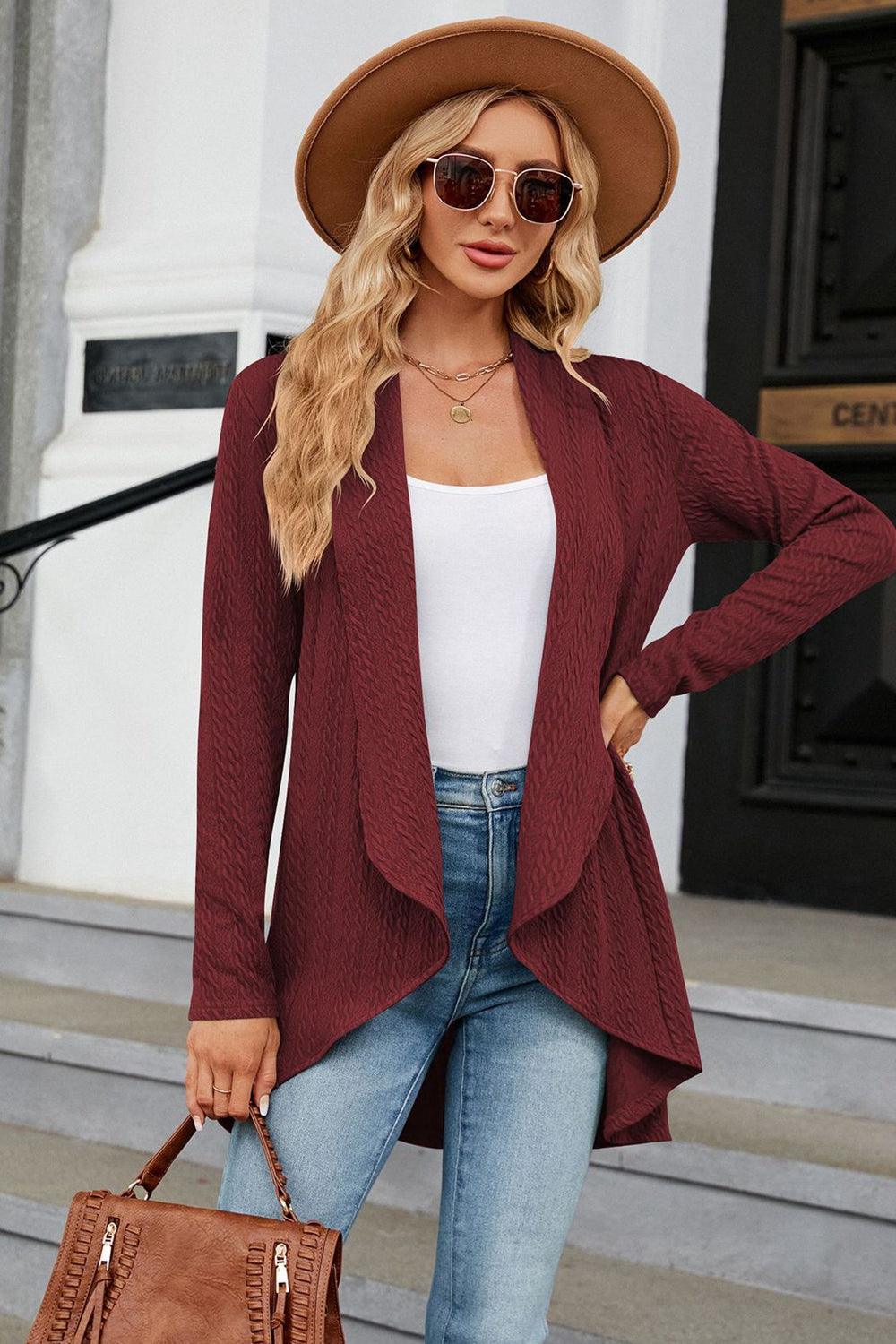 Open Front Long Sleeve Cardigan - Cardigan