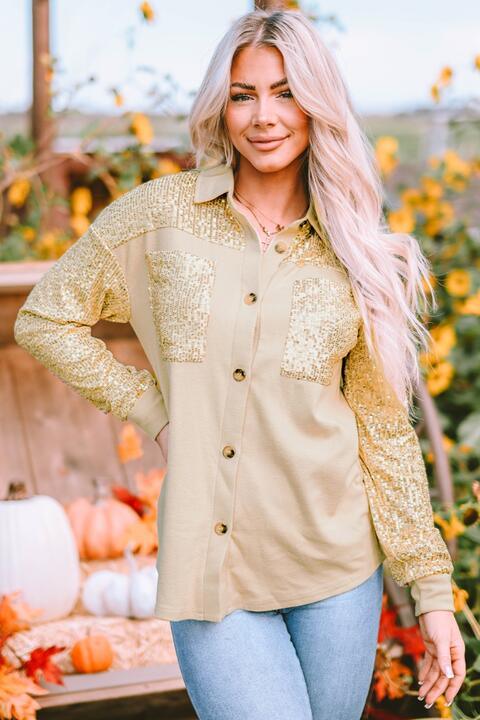 Sequin Long Sleeve Shirt - Shirt