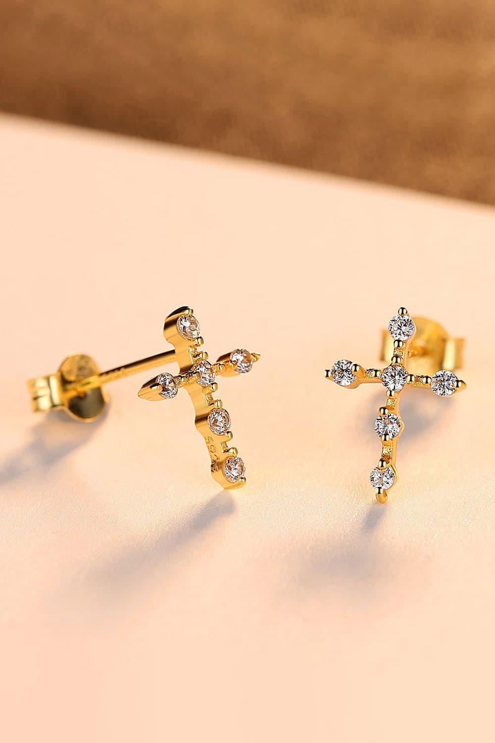 Zircon Cross 925 Sterling Silver Earrings - Earring