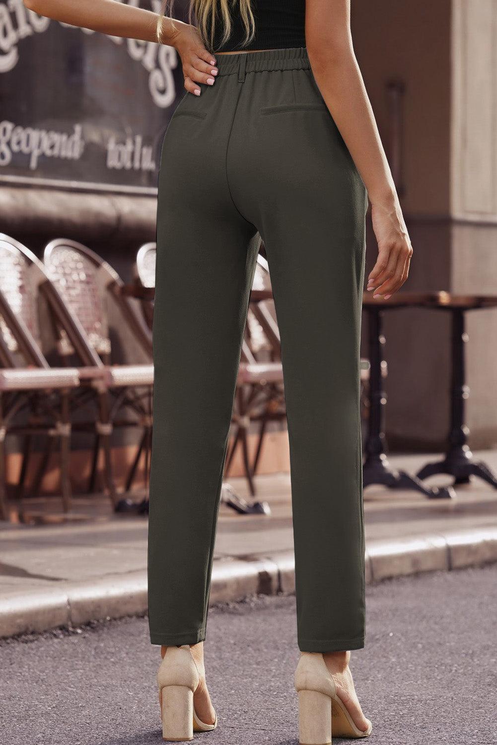 Cropped Straight Leg High Waist Pants with Pockets - Pant