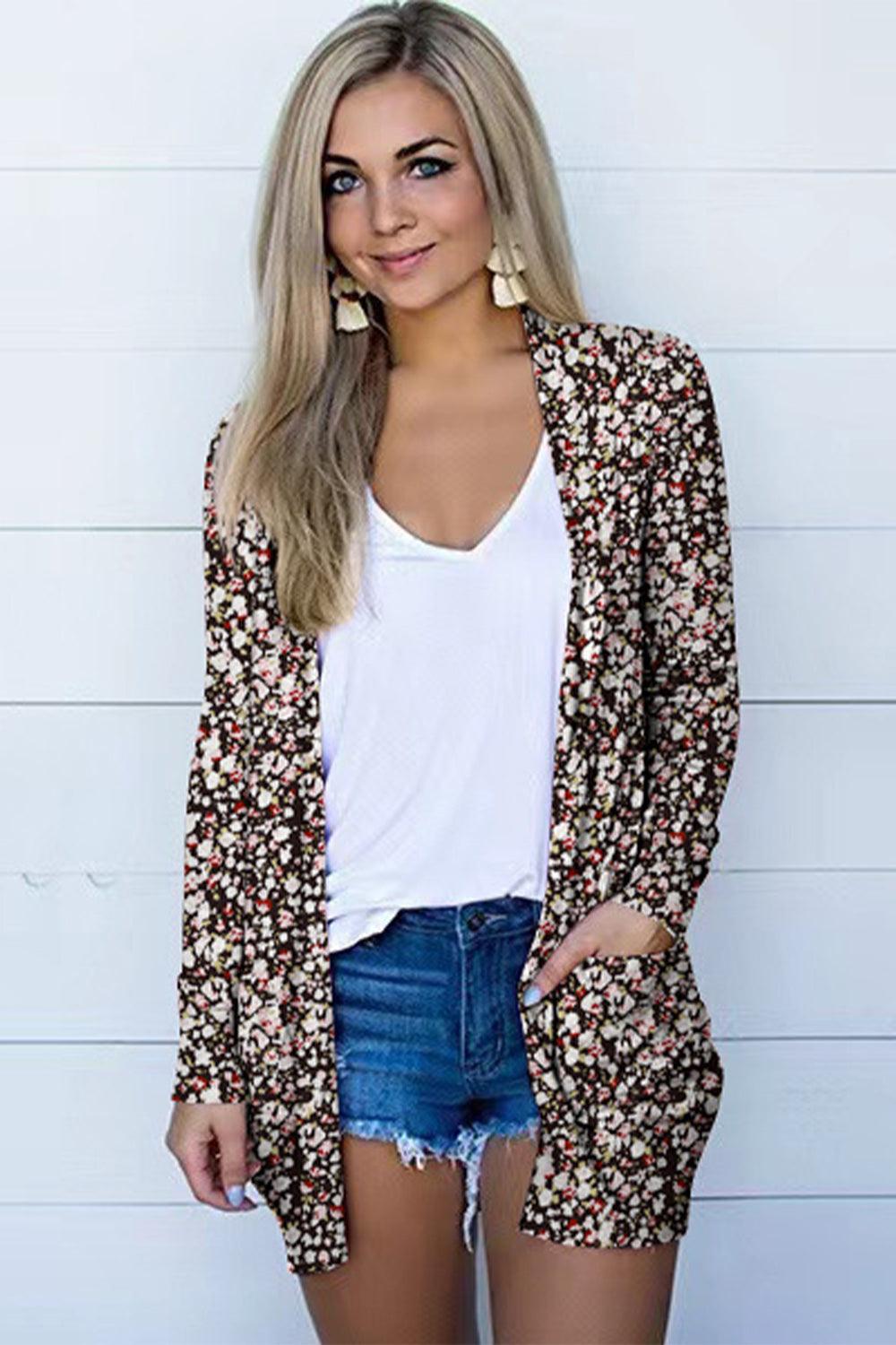 Printed Long Sleeve Cardigan - Cardigan