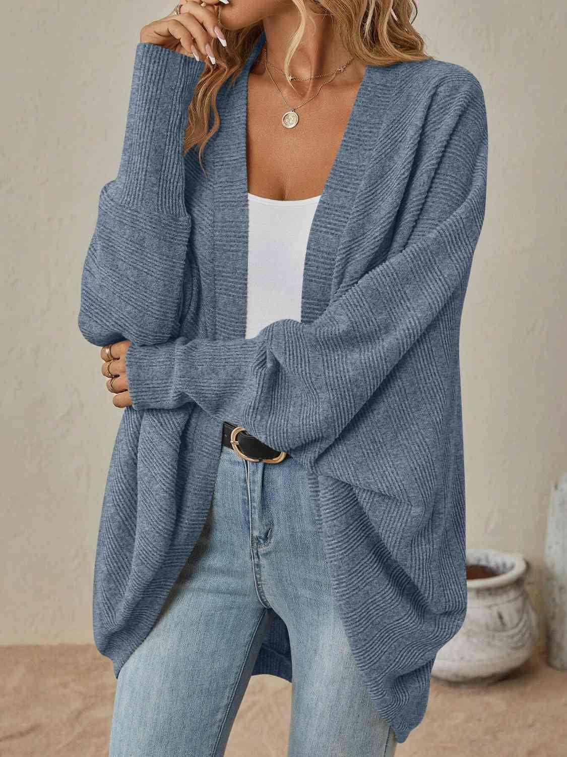 Open Front Dropped Shoulder Cardigan - Cardigan