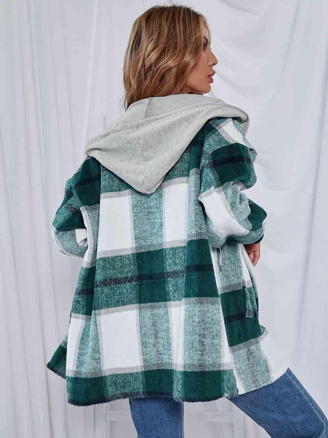 Plaid Hooded Shacket - Jacket