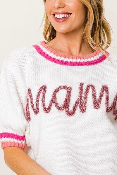 BiBi MAMA Contrast Trim Short Sleeve Sweater - Sweater